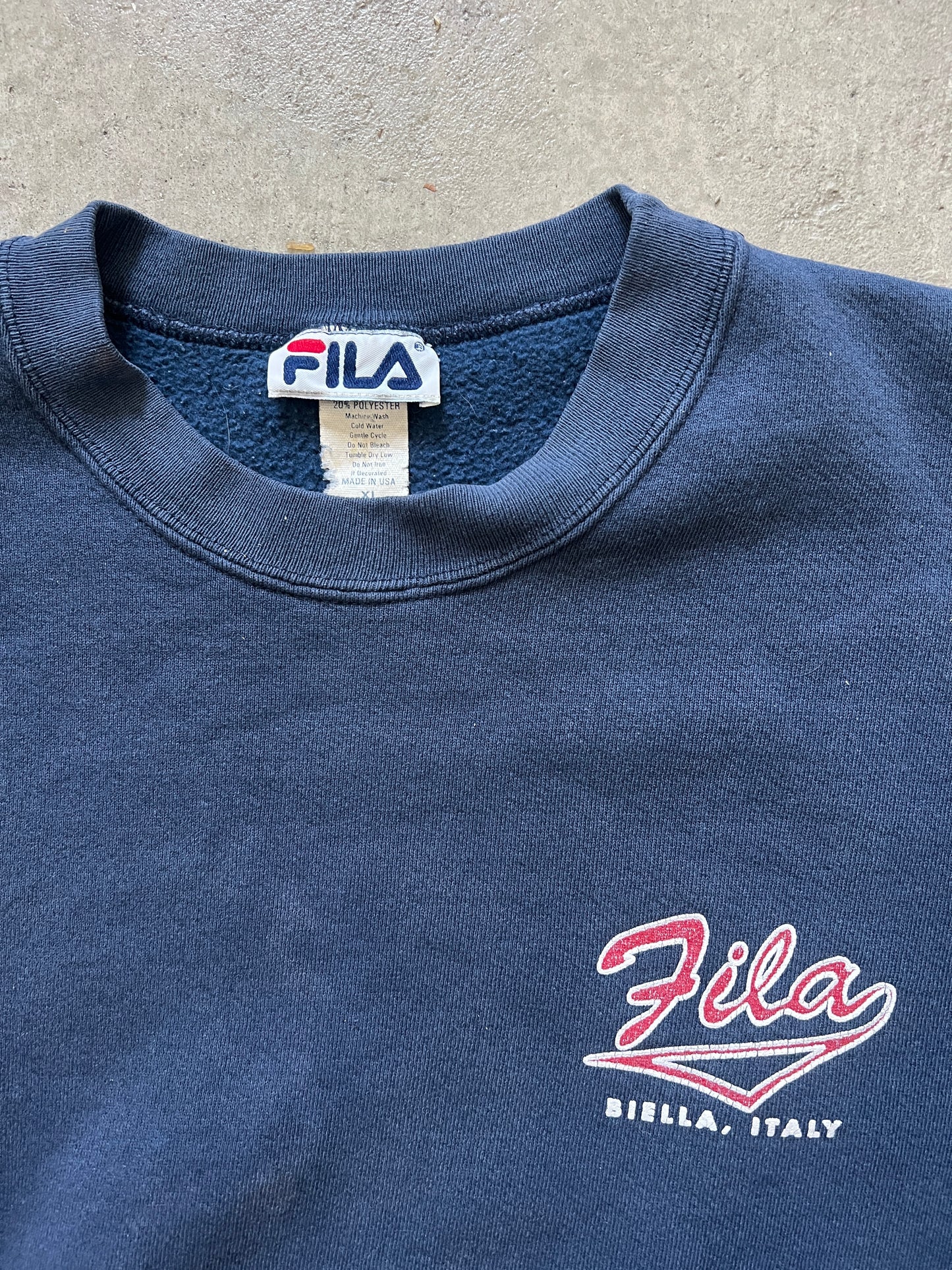 Vintage Fila Biella, Italy Distressed Crewneck Sweatshirt (circa 1990s)