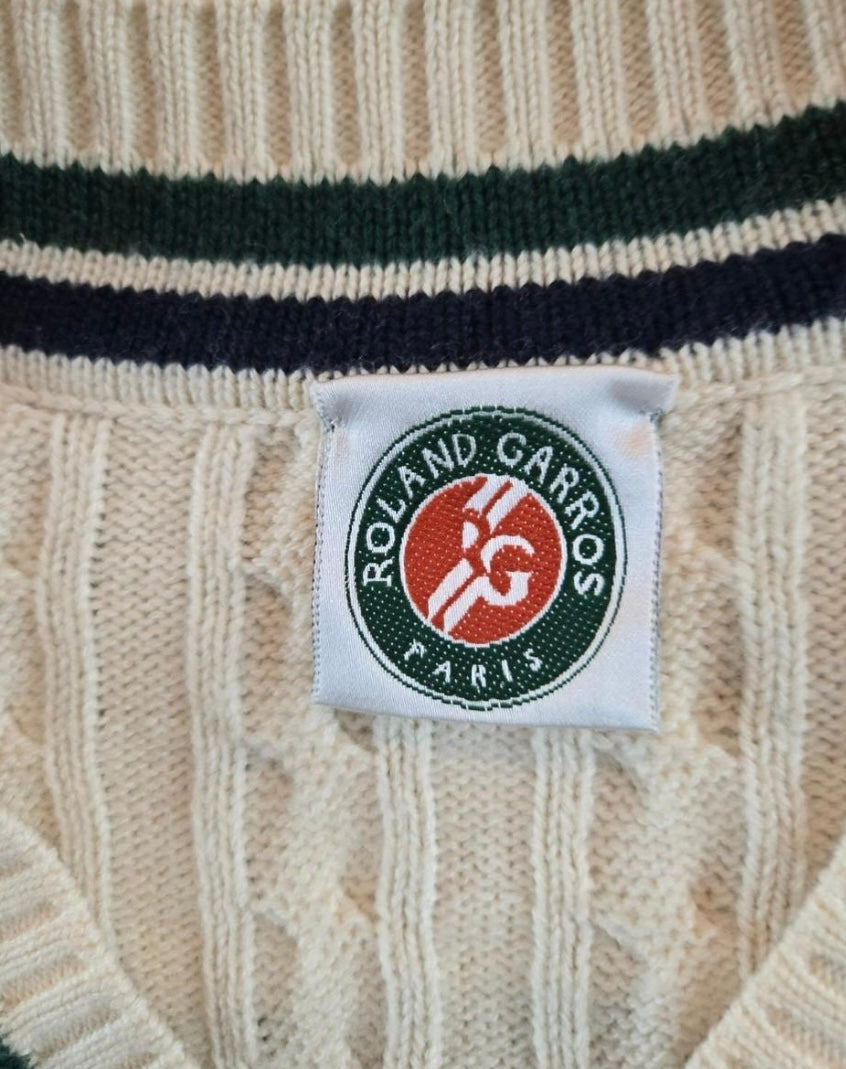 Vintage Roland Garros Cable Knit Tennis Sweater (circa 1990s)