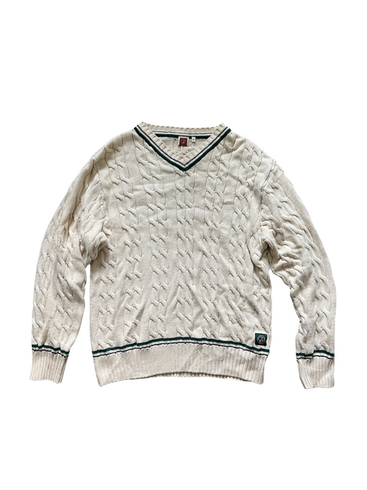 Vintage Roland Garros Cable Knitted Cream Sweater (circa 1990s)