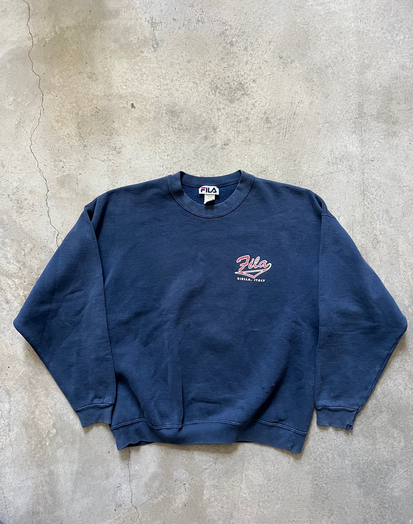 Vintage Fila Biella, Italy Distressed Crewneck Sweatshirt (circa 1990s)