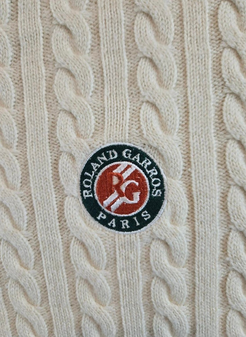 Vintage Roland Garros Cable Knit Tennis Sweater (circa 1990s)