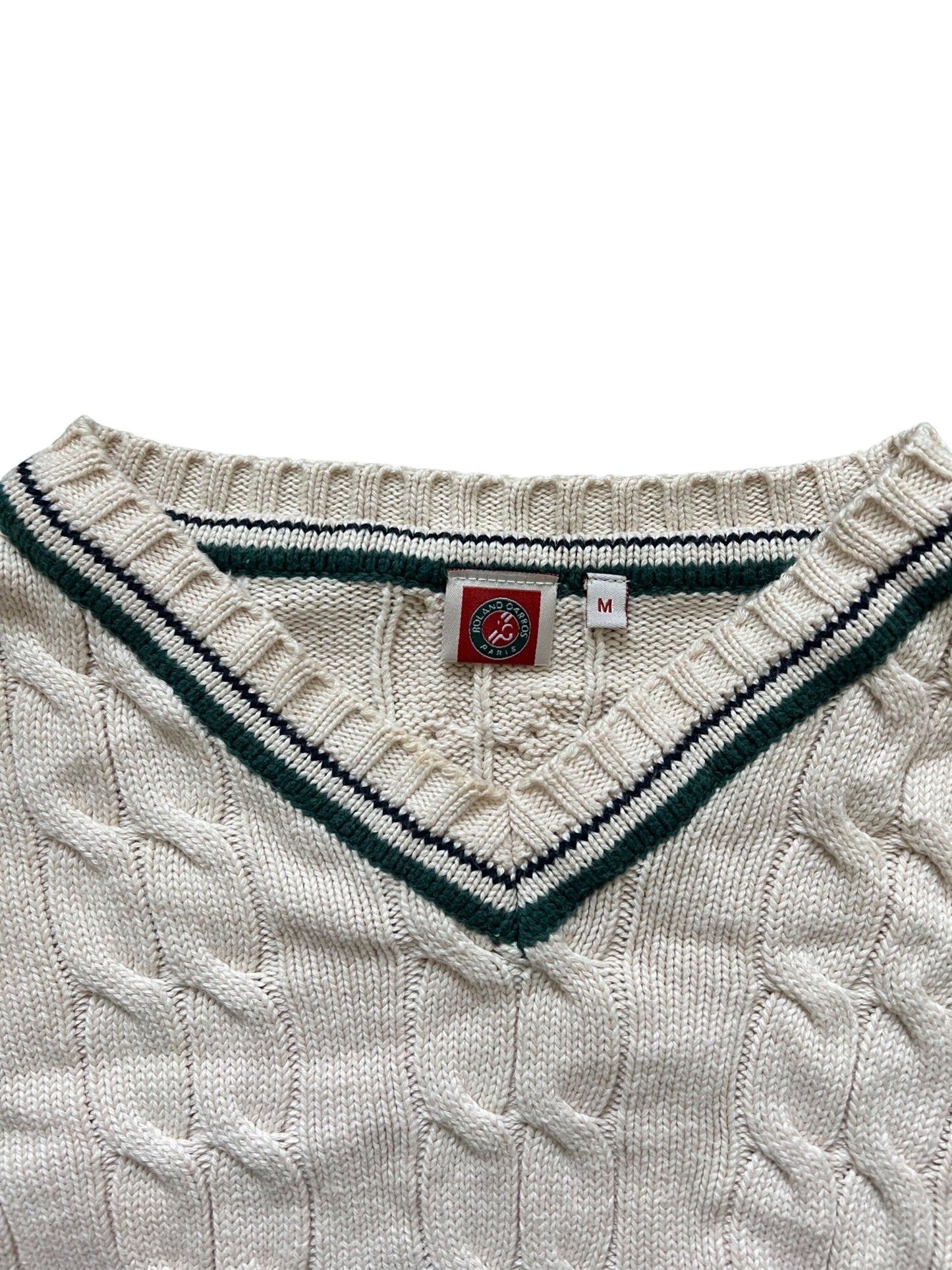 Vintage Roland Garros Cable Knitted Cream Sweater (circa 1990s)