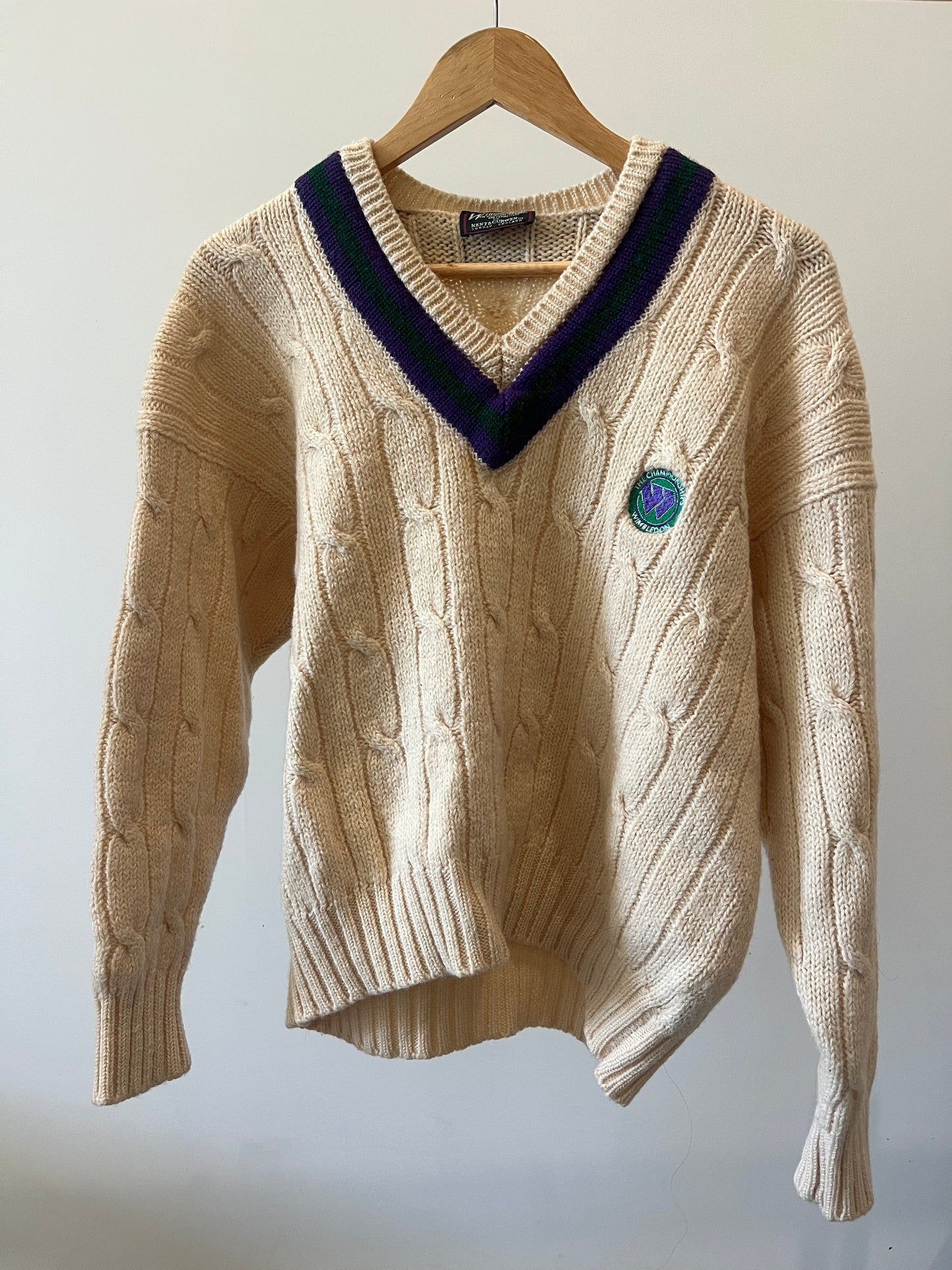 Vintage Wimbledon Cream Cable Knit Sweater (circa 1980s)