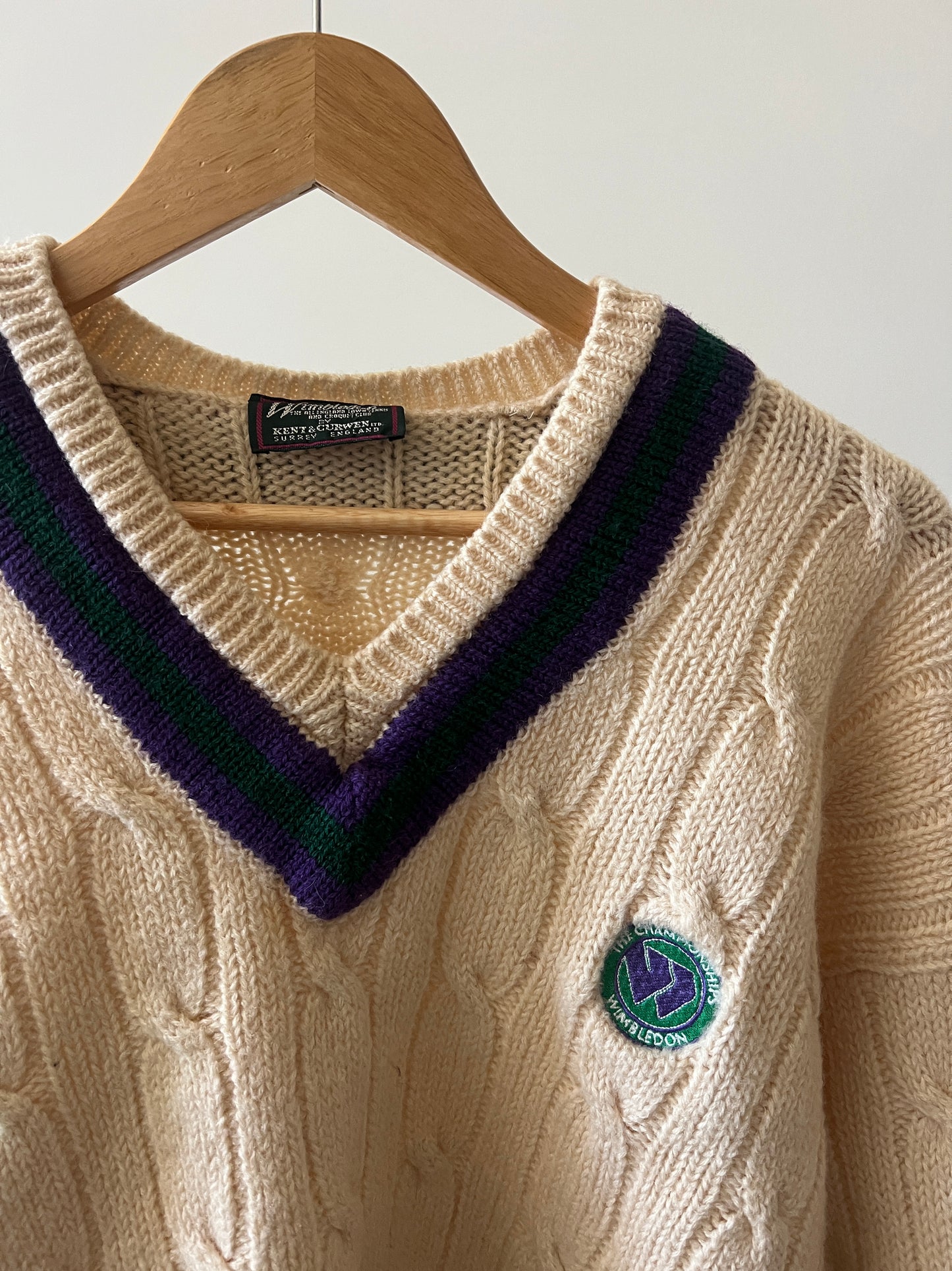 Vintage Wimbledon Cream Cable Knit Sweater (circa 1980s)