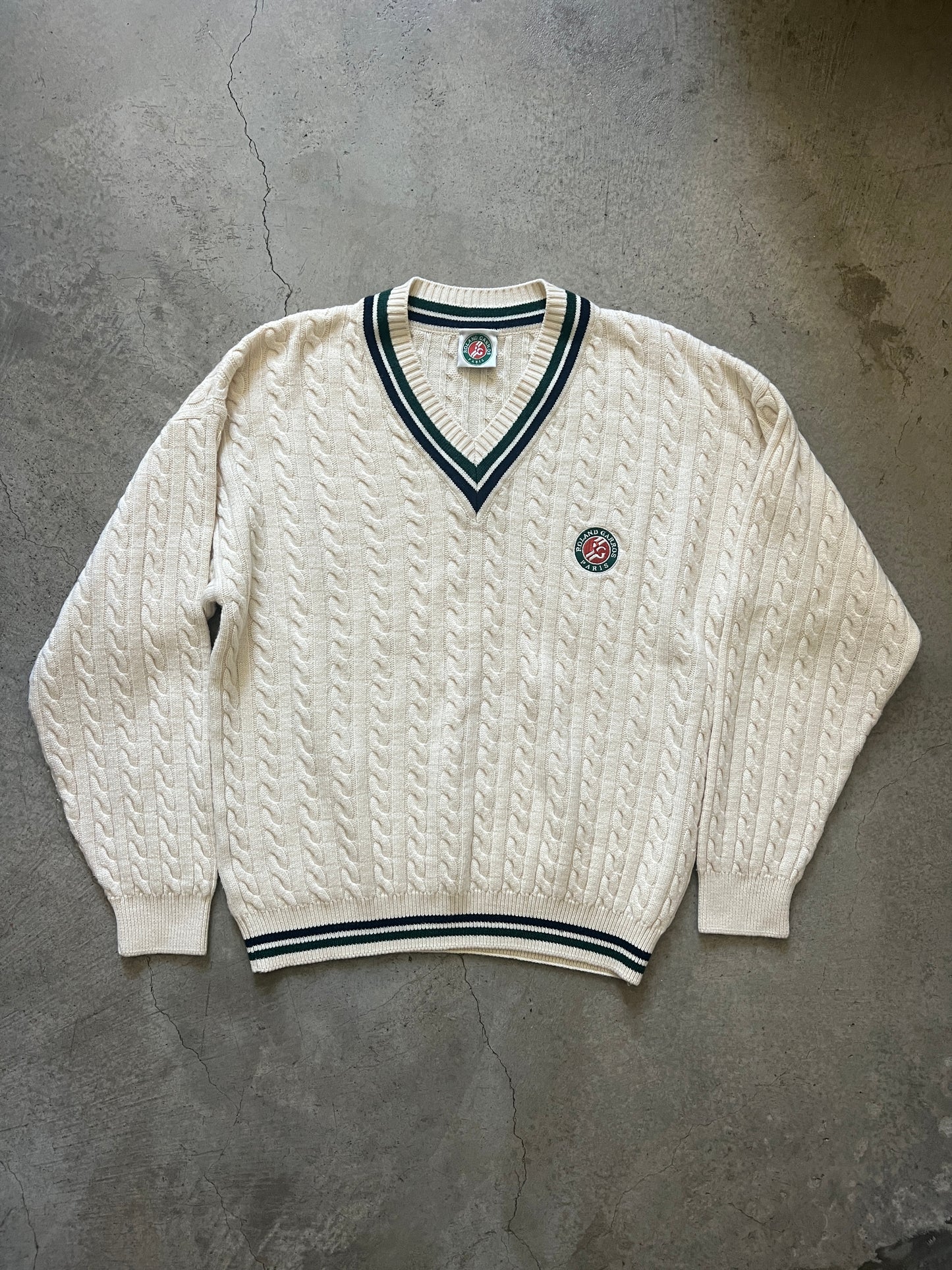 Vintage Roland Garros Cable Knit Tennis Sweater (circa 1990s)