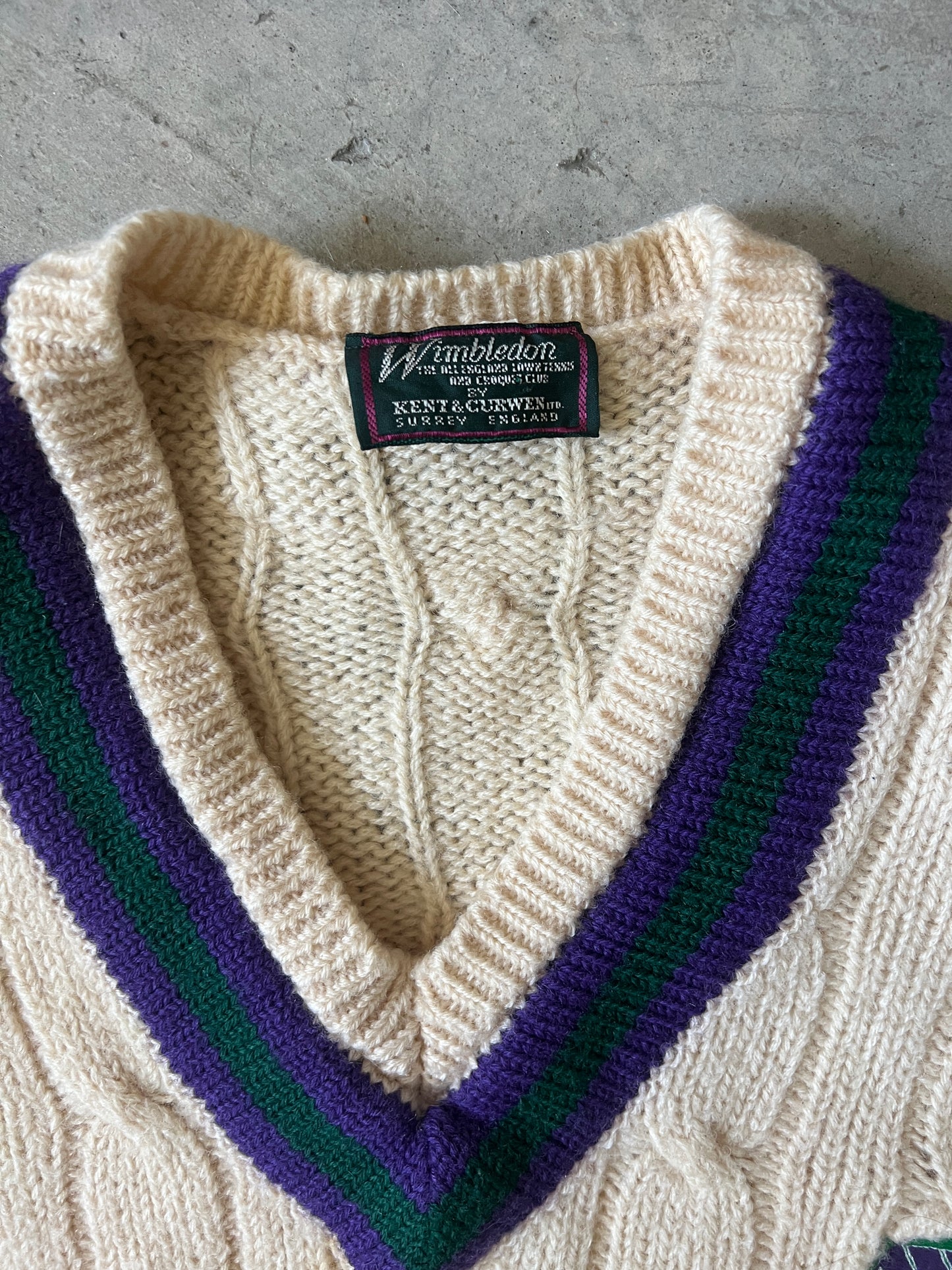 Vintage Wimbledon Cream Cable Knit Sweater (circa 1980s)