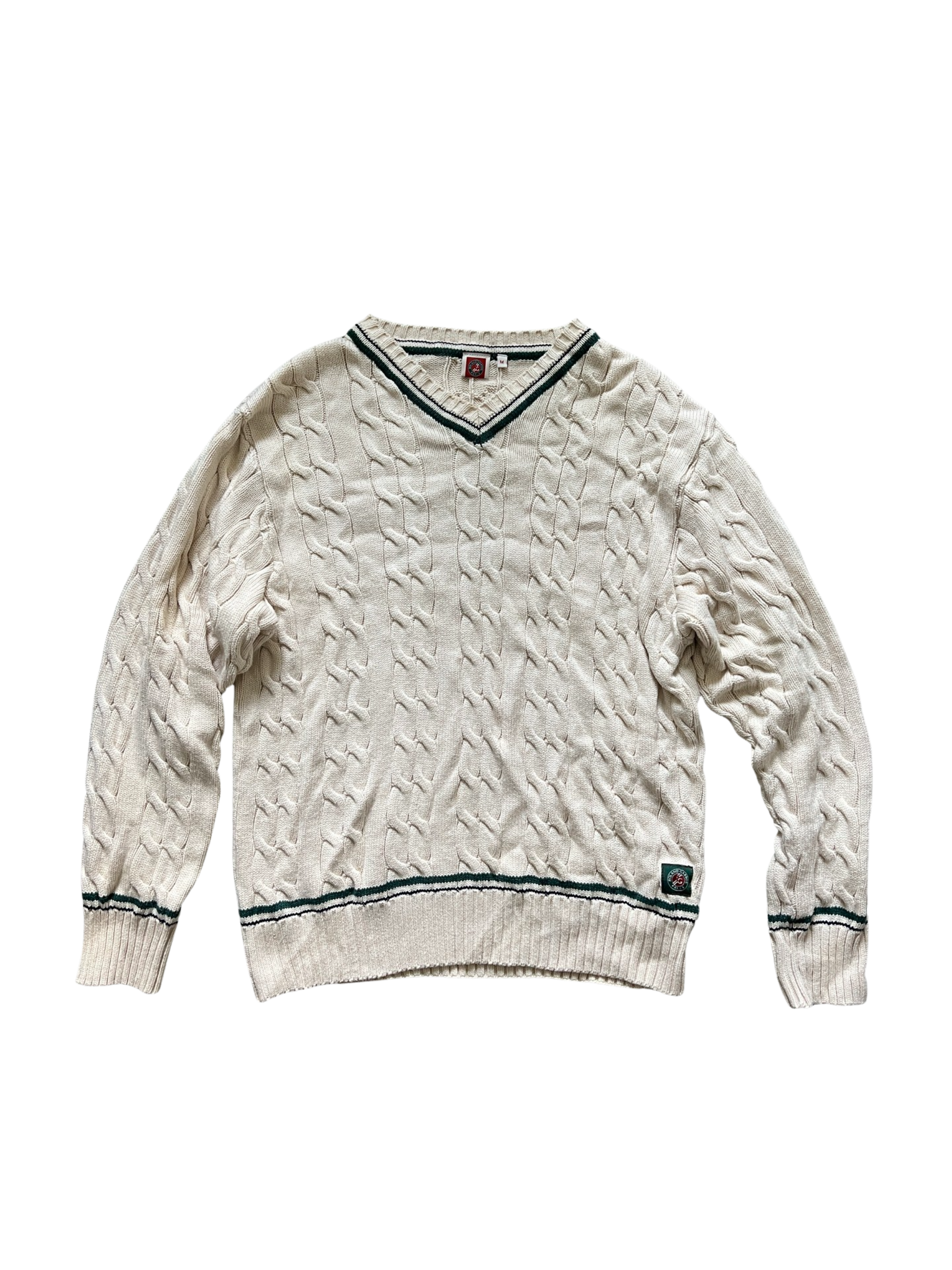 Vintage Roland Garros Cable Knitted Cream Sweater (circa 1990s)