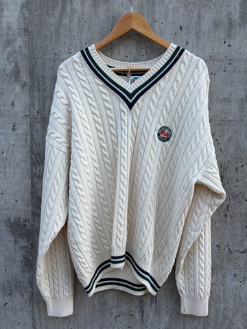 Vintage Roland Garros Cable Knit Tennis Sweater (circa 1990s)