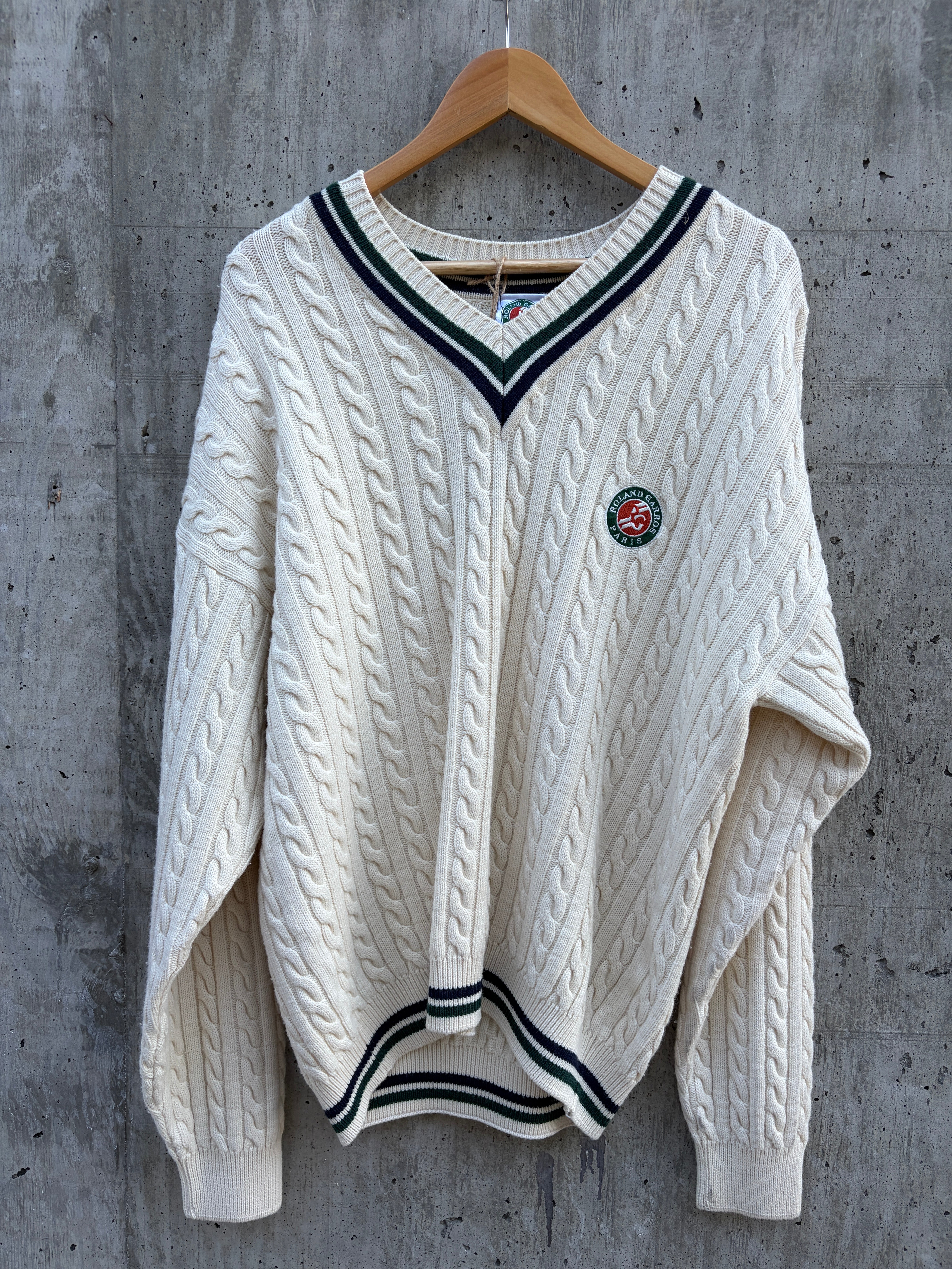 Vintage Roland Garros Cable Knit Tennis Sweater (circa 1990s)