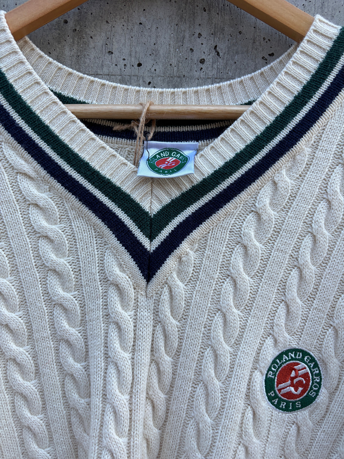 Vintage Roland Garros Cable Knit Tennis Sweater (circa 1990s)