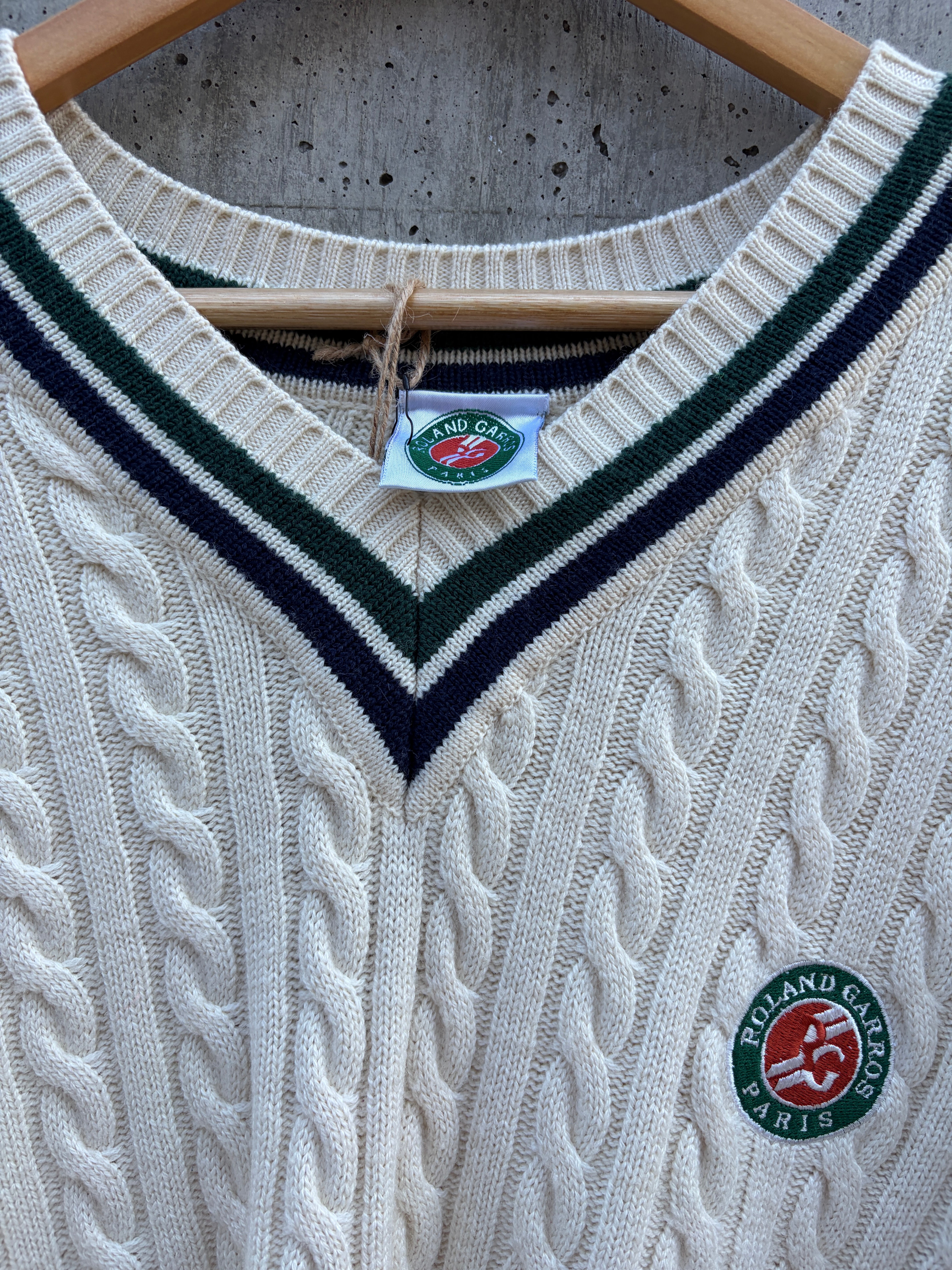 Vintage Roland Garros Cable Knit Tennis Sweater (circa 1990s)