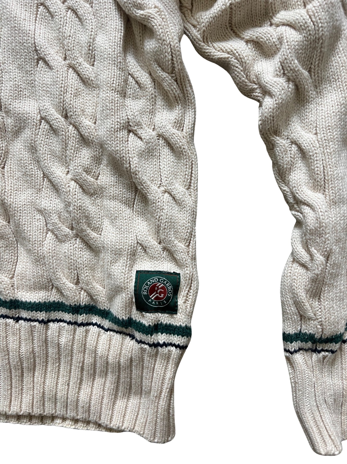 Vintage Roland Garros Cable Knitted Cream Sweater (circa 1990s)