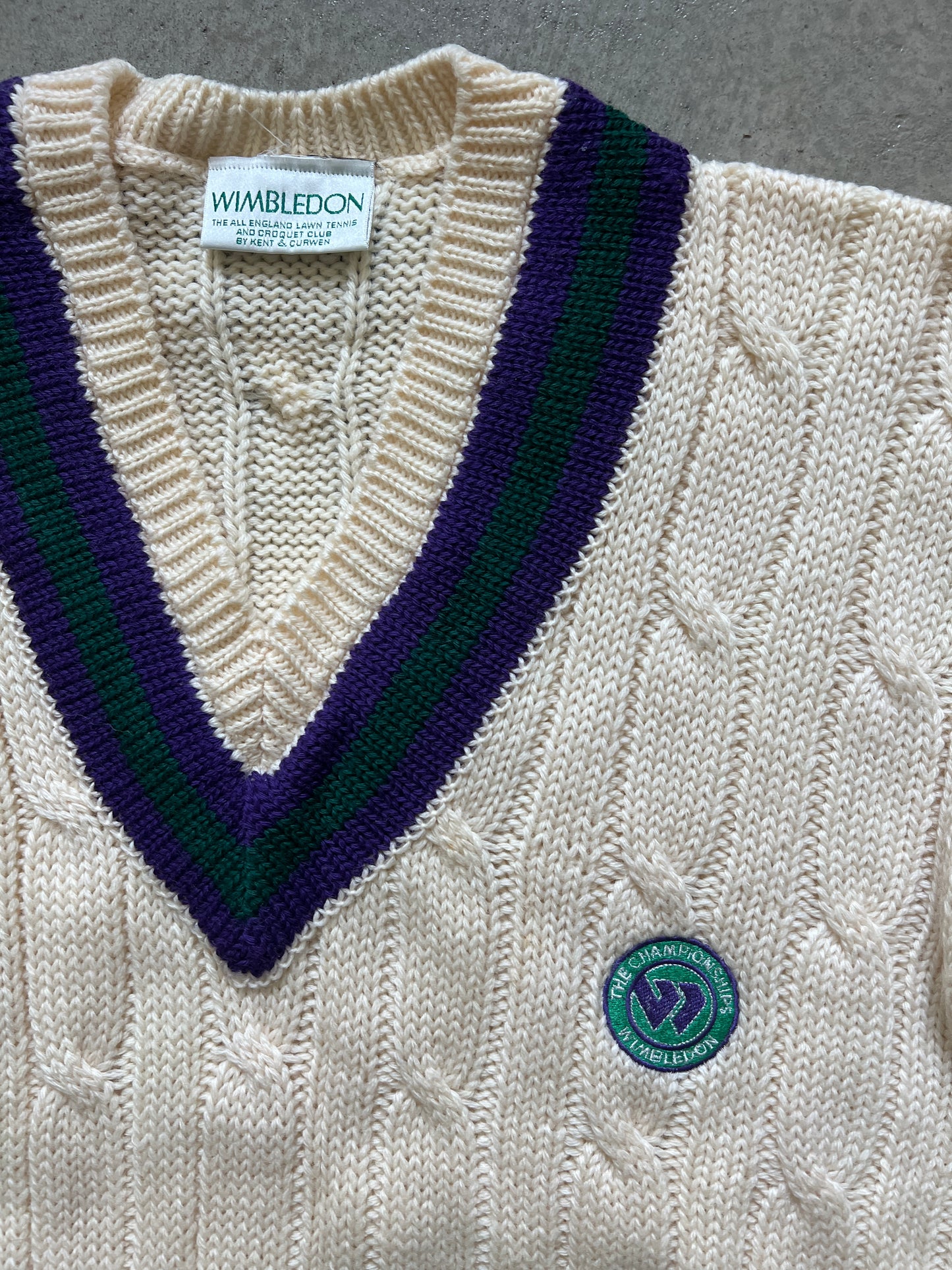 Vintage Wimbledon Cream Cable Knit Sweater (circa 1990s)