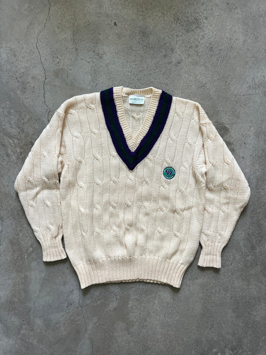 Vintage Wimbledon Cream Cable Knit Sweater (circa 1990s)